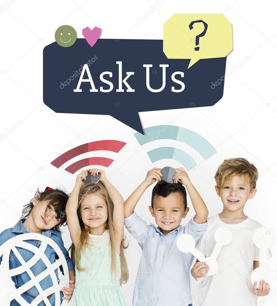  Children holding connection paper signs
