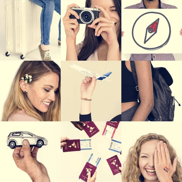 Collage con personas de diversidad y viajes —  Fotos de Stock