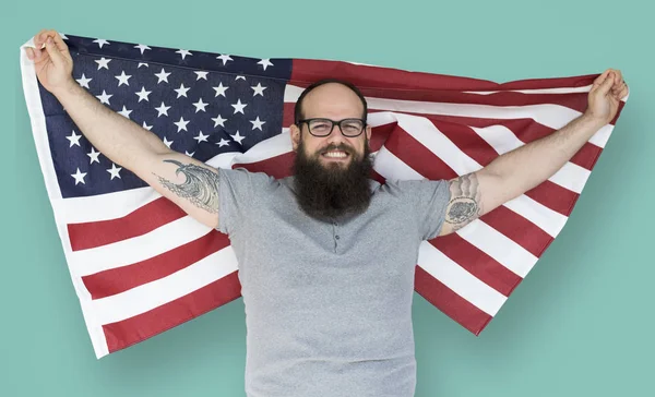 Man holding american flag — Stock Photo, Image