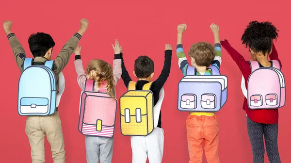 School Friends with paper Backpacks — Stock Photo, Image