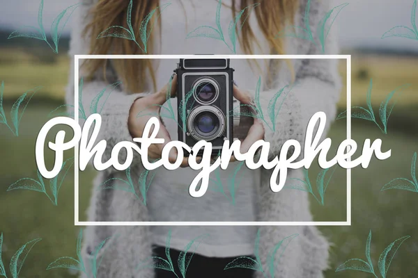 Woman with vintage camera — Stock Photo, Image