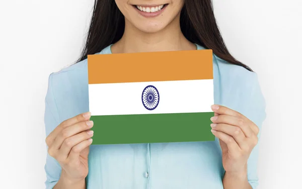 Woman holds placard — Stock Photo, Image