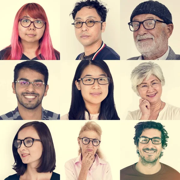 Diversidade Pessoas vestindo óculos — Fotografia de Stock