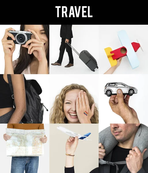 Collage met diversiteit mensen en reizen — Stockfoto