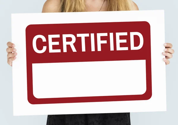 Woman holds placard — Stock Photo, Image