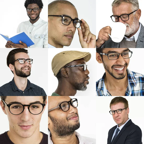Sokféleség ember visel szemüveget készlet — Stock Fotó