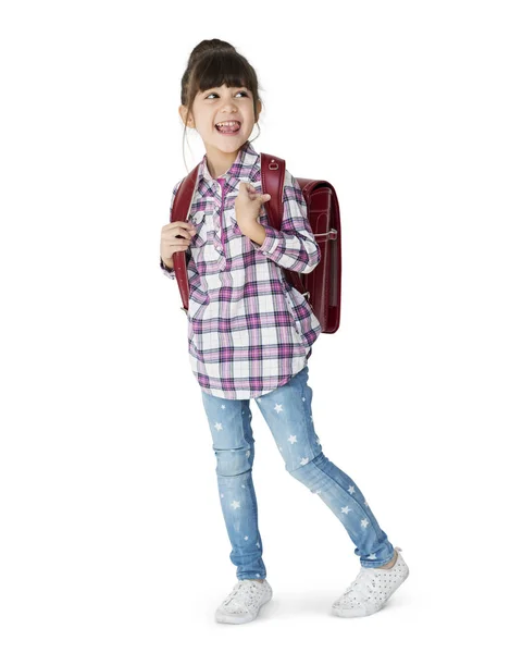 Sırt çantası ile sevimli küçük kız — Stok fotoğraf