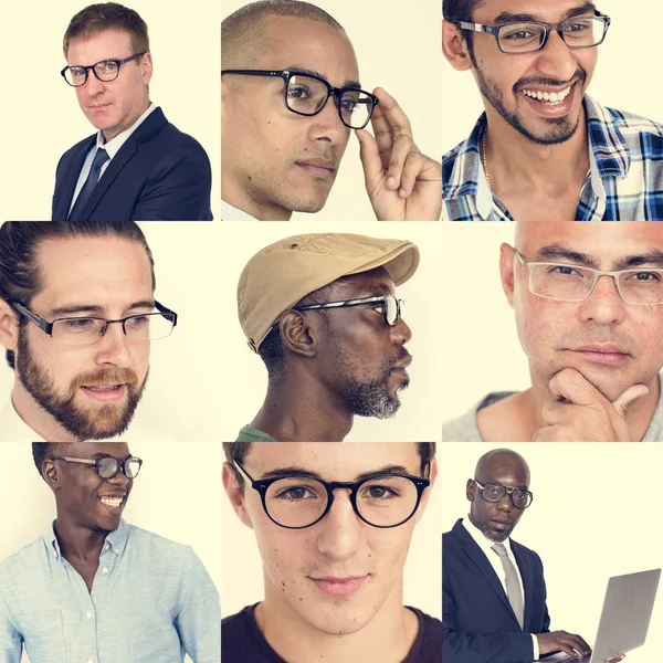 Set di Diversità Uomini che Indossano Occhiali — Foto Stock