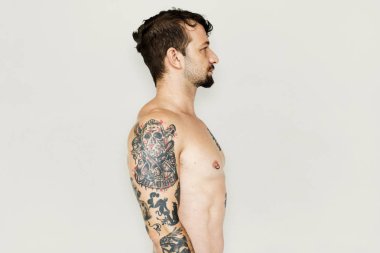 shirtless tattooed man clipart