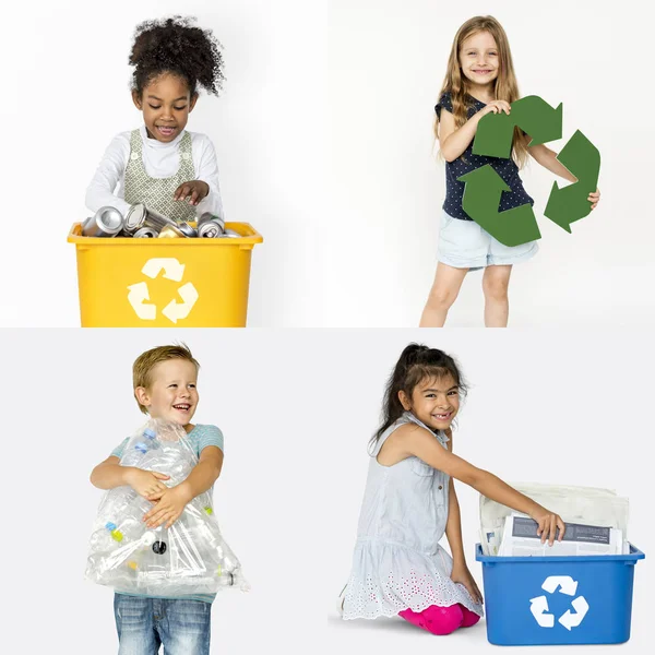 Kinderen en Recycle tekenen — Stockfoto