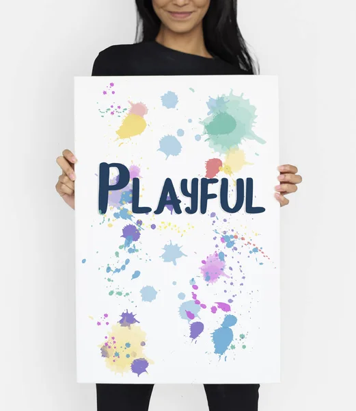 Woman holding placard — Stock Photo, Image