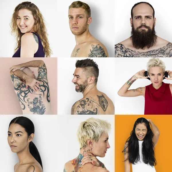 Разнообразие людей с татуировками — стоковое фото