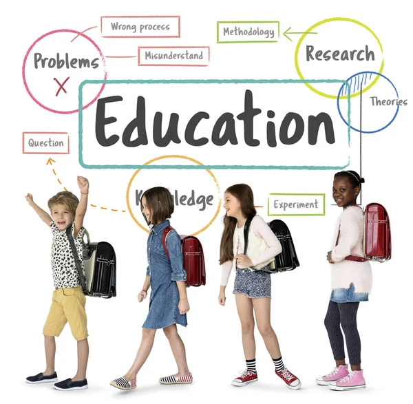 Children walking with backpacks — Stock Photo, Image