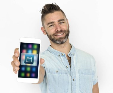 yakışıklı erkek ile smartphone