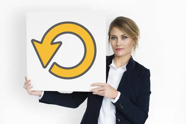 Business woman holds placard — Stock Photo, Image