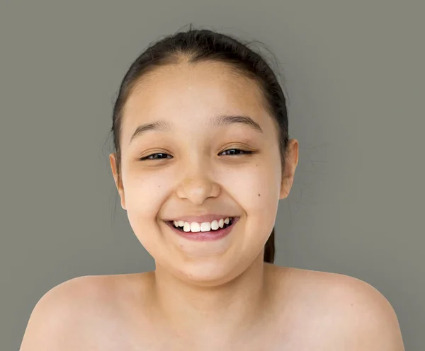 Mulher sorridente com expressão facial feliz — Fotografia de Stock