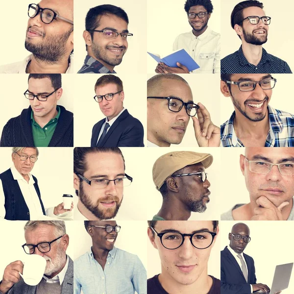 Mångfalden av män bär glasögon — Stockfoto