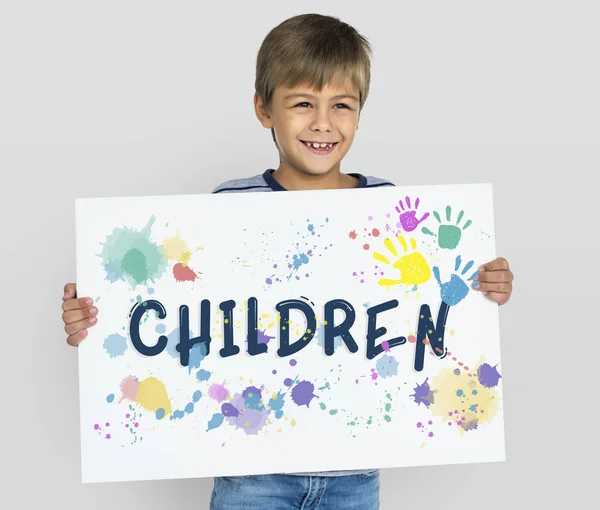 Jongen bedrijf banner — Stockfoto