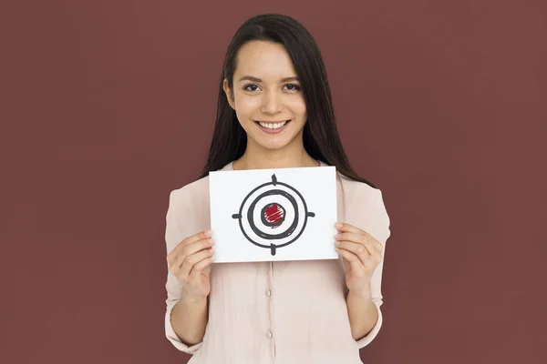 Mulher segurando cartaz — Fotografia de Stock