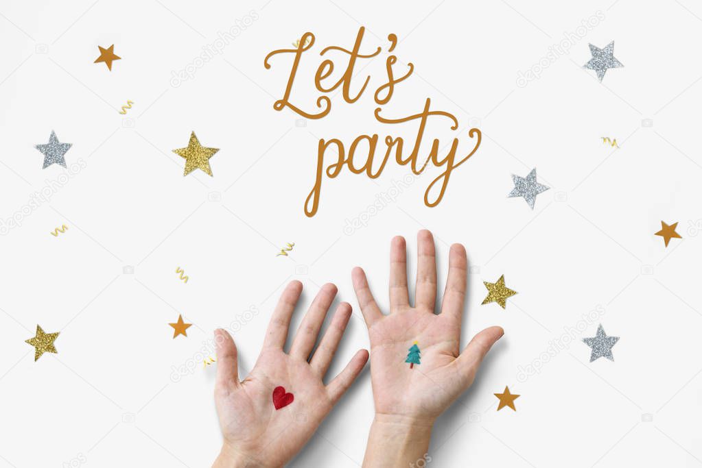 hands holding decoration confetti