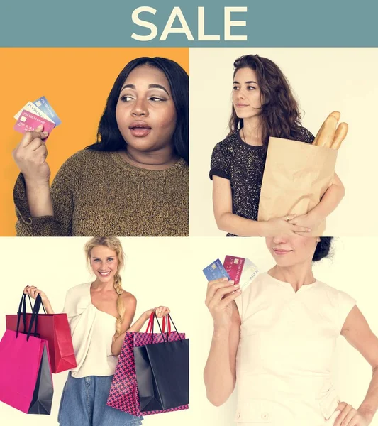 Sada různých žen těší prodej — Stock fotografie