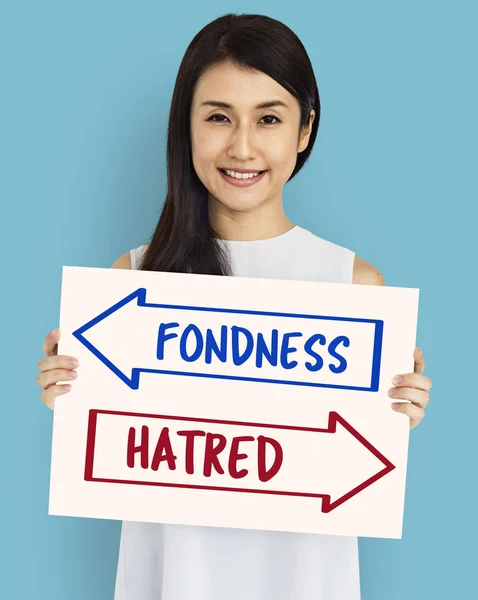 Woman holds placard — Stock Photo, Image