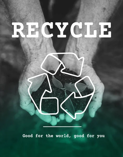 Hände und Recycling-Symbol — Stockfoto