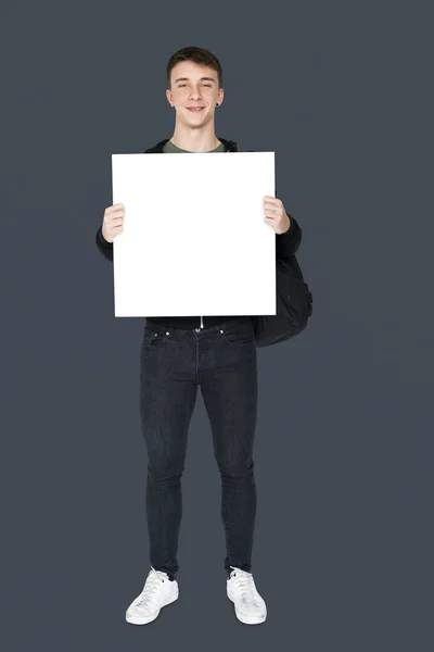 Uomo con banner in bianco — Foto Stock