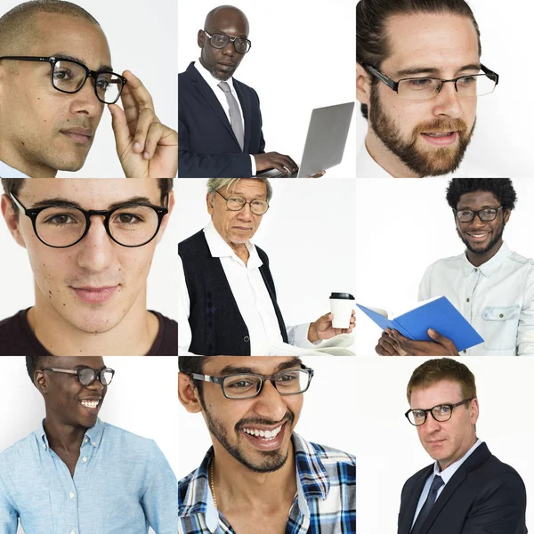 Conjunto de Diversidade Homens Usando Óculos — Fotografia de Stock