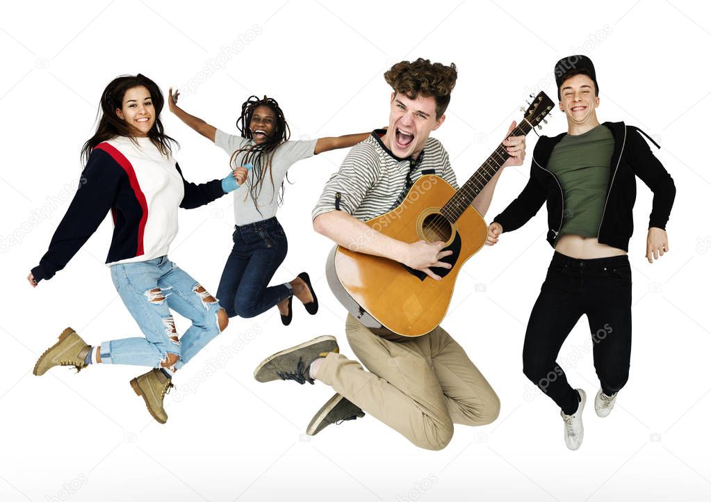 People Jumping with Guitar