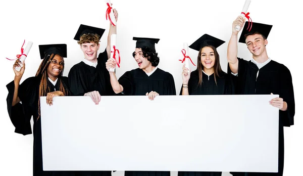 Students holding banner — Stock Photo, Image