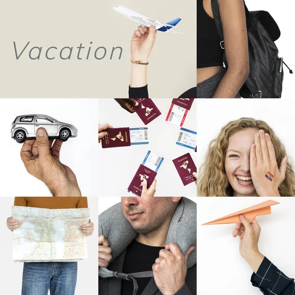 Collage met diversiteit mensen en reizen — Stockfoto