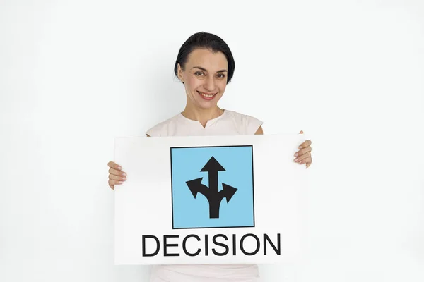 Woman holding banner — Stock Photo, Image