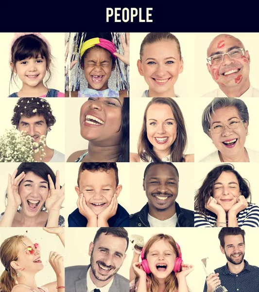 Pessoas felizes e sorridentes com expressões faciais — Fotografia de Stock