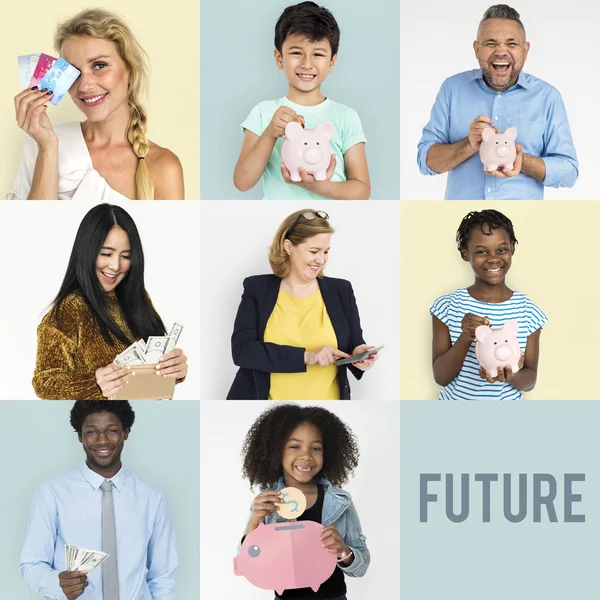 Conjunto de personas de diversidad con dinero — Foto de Stock