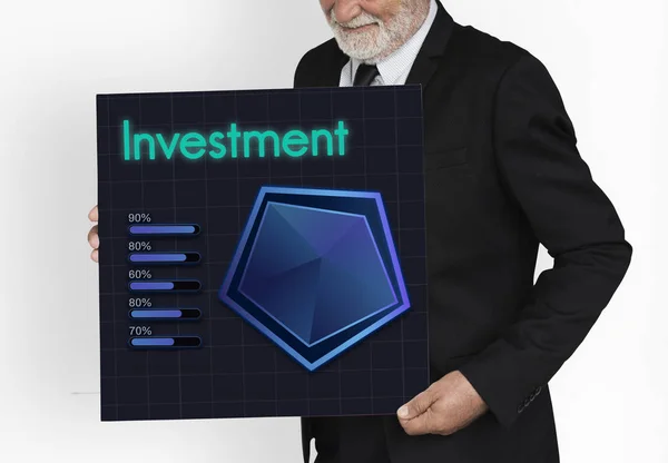 Senior Business man holding placard — Stock Photo, Image
