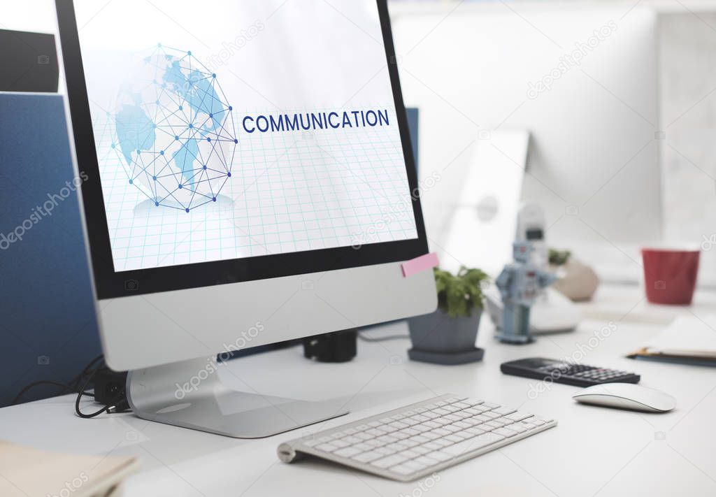 Computer on work table with Communication concept