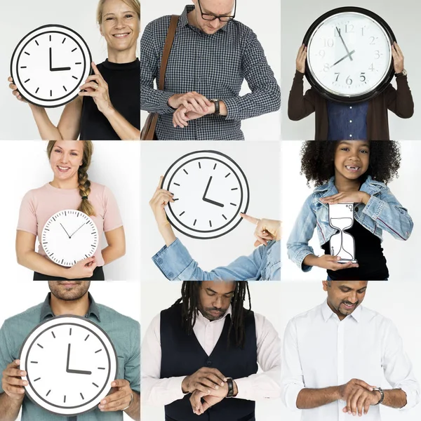 Conjunto de Pessoas Diversas Com o Tempo — Fotografia de Stock