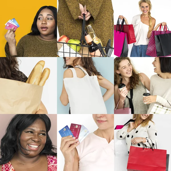 Rozmanitost ženy těší, nakupování — Stock fotografie