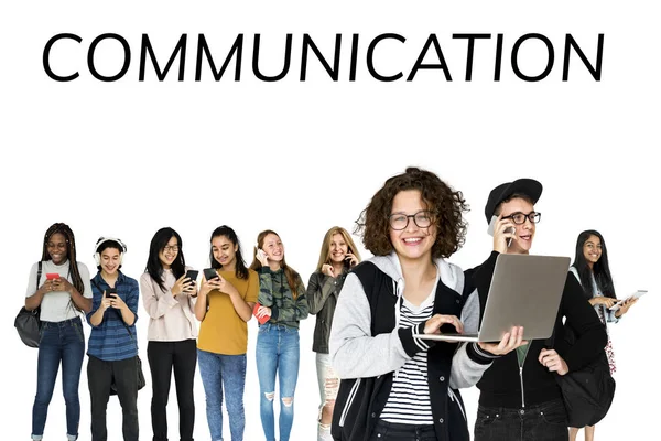 Diverse of People Using Digital Devices Communication Studio Iso — Stock Photo, Image