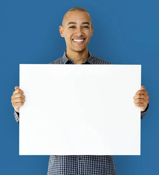 Man holding empty white placard — Stock Photo, Image