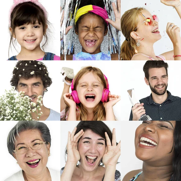 Χαρούμενος και χαμογελαστός άτομα με εκφράσεις του προσώπου — Φωτογραφία Αρχείου