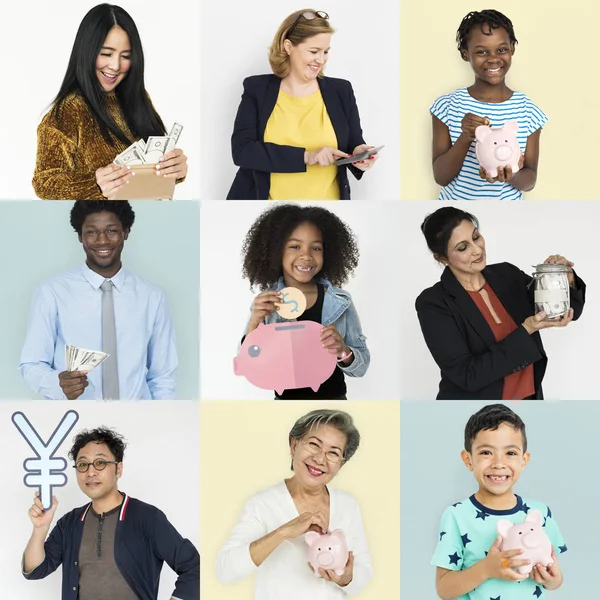 Conjunto de personas de diversidad con dinero — Foto de Stock