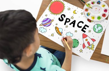 Yaratıcı çocuk boyama kağıt üzerinde