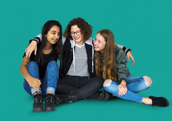 Friends sitting on the floor Together — Stock Photo, Image