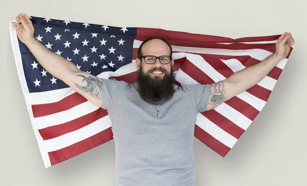 Man holding american flag — Stock Photo, Image