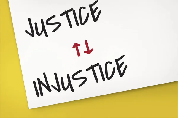Papierwerbung Visitenkarte Mit Text Gerechtigkeit Ungerechtigkeit — Stockfoto