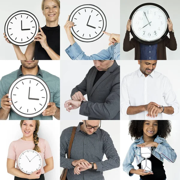 Set di persone diverse con il tempo — Foto Stock