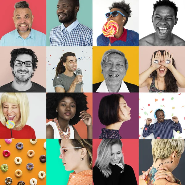 Verzameling van diversiteit mensen met expressie emotie — Stockfoto