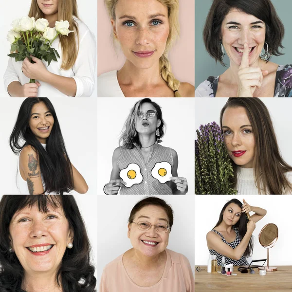 Kvinnor ansikten med glad uttryck — Stockfoto
